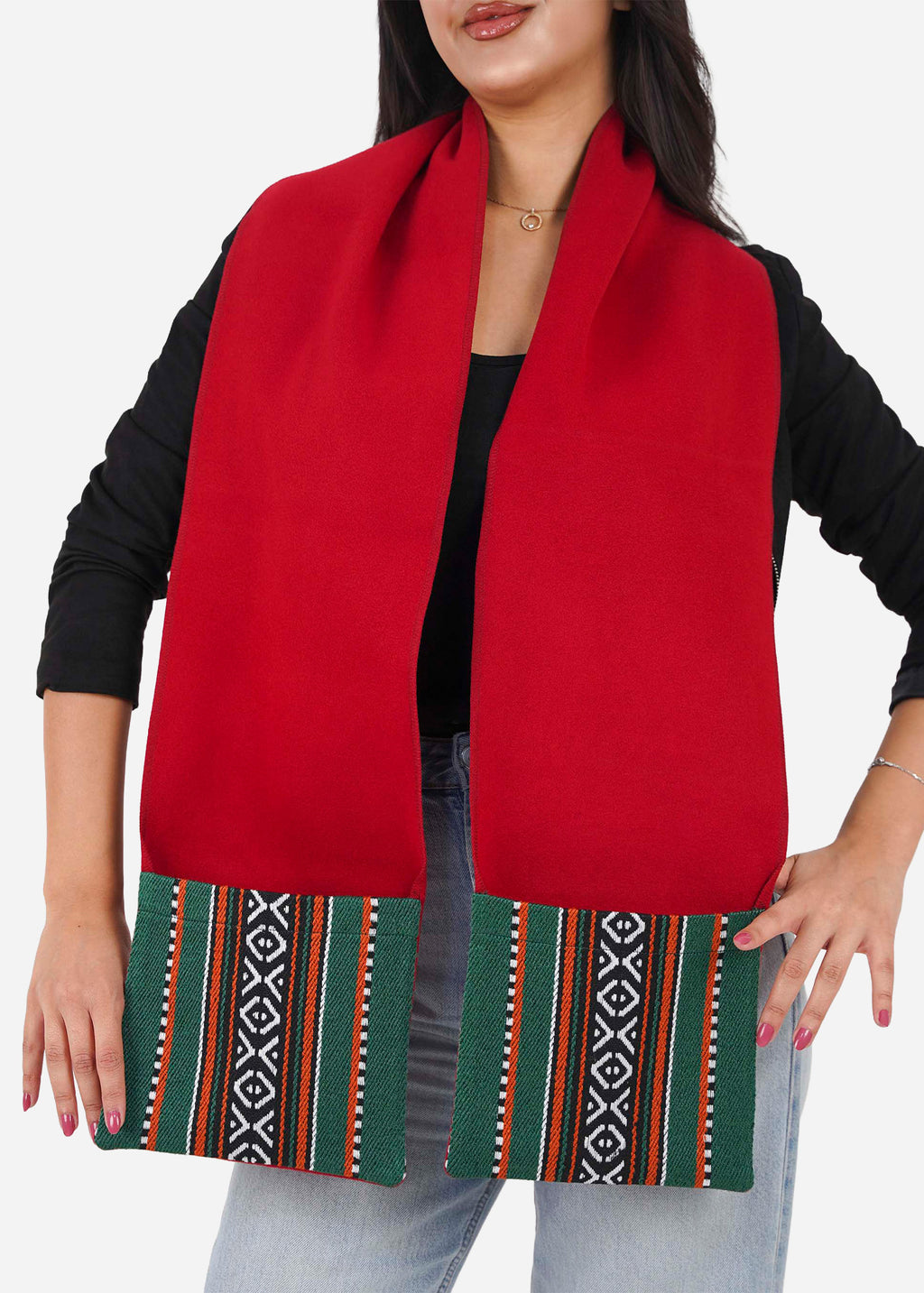 Red Sadu Pocket Scarf