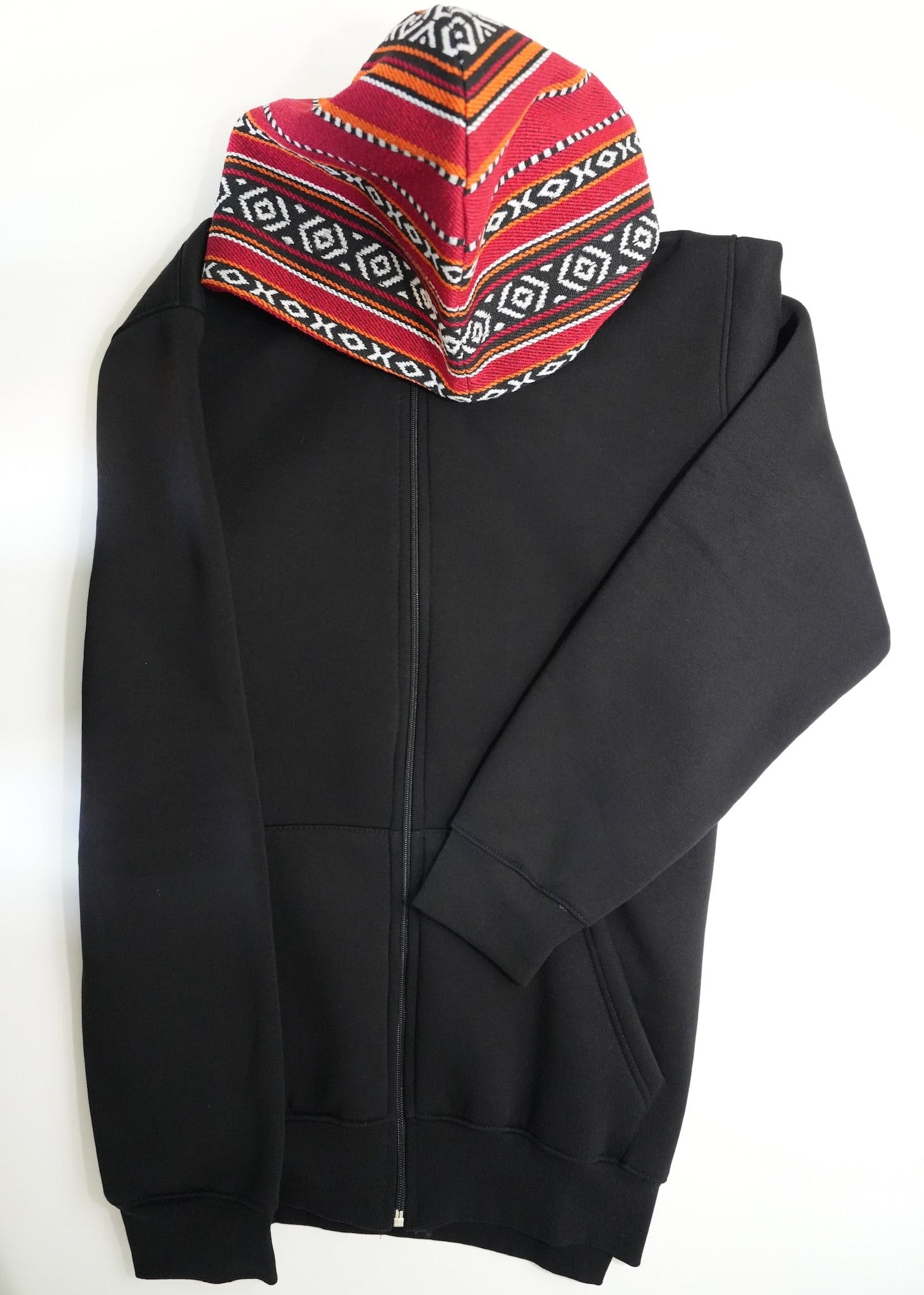 Black Zip-Up Hoodie with Bedouin Hood