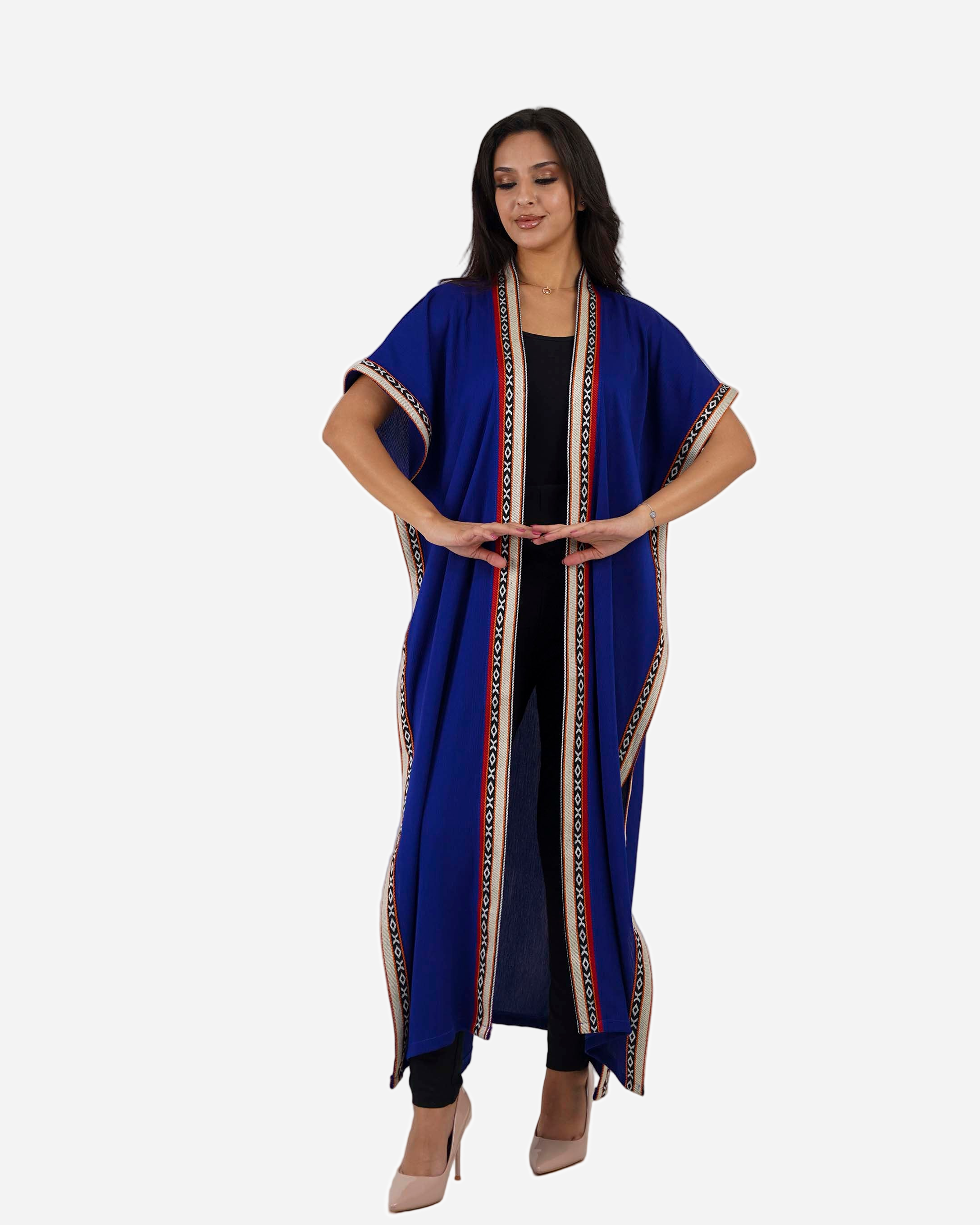 Lapis Blue Satin Abaya with Luxurious Embroidered Sadu