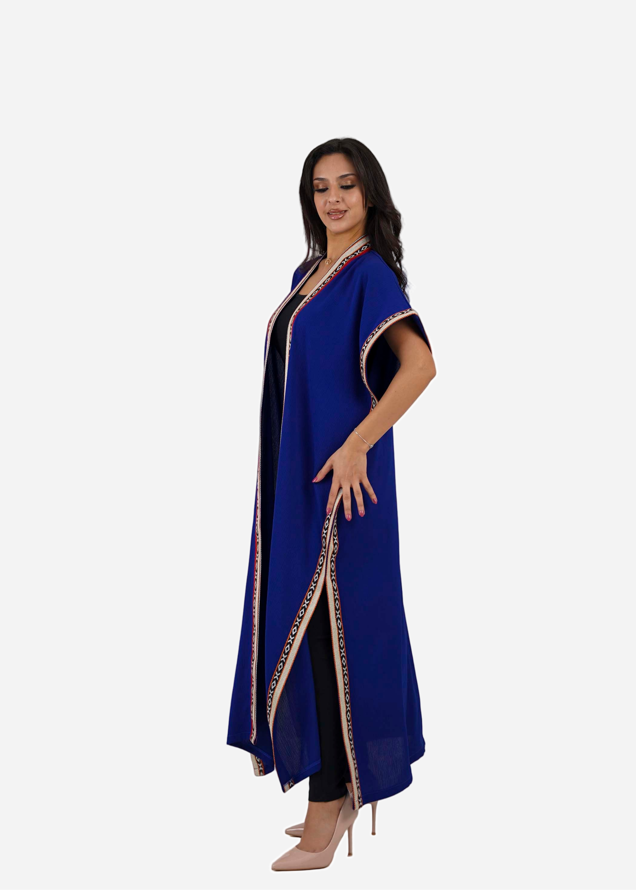 Lapis Blue Satin Abaya with Luxurious Embroidered Sadu