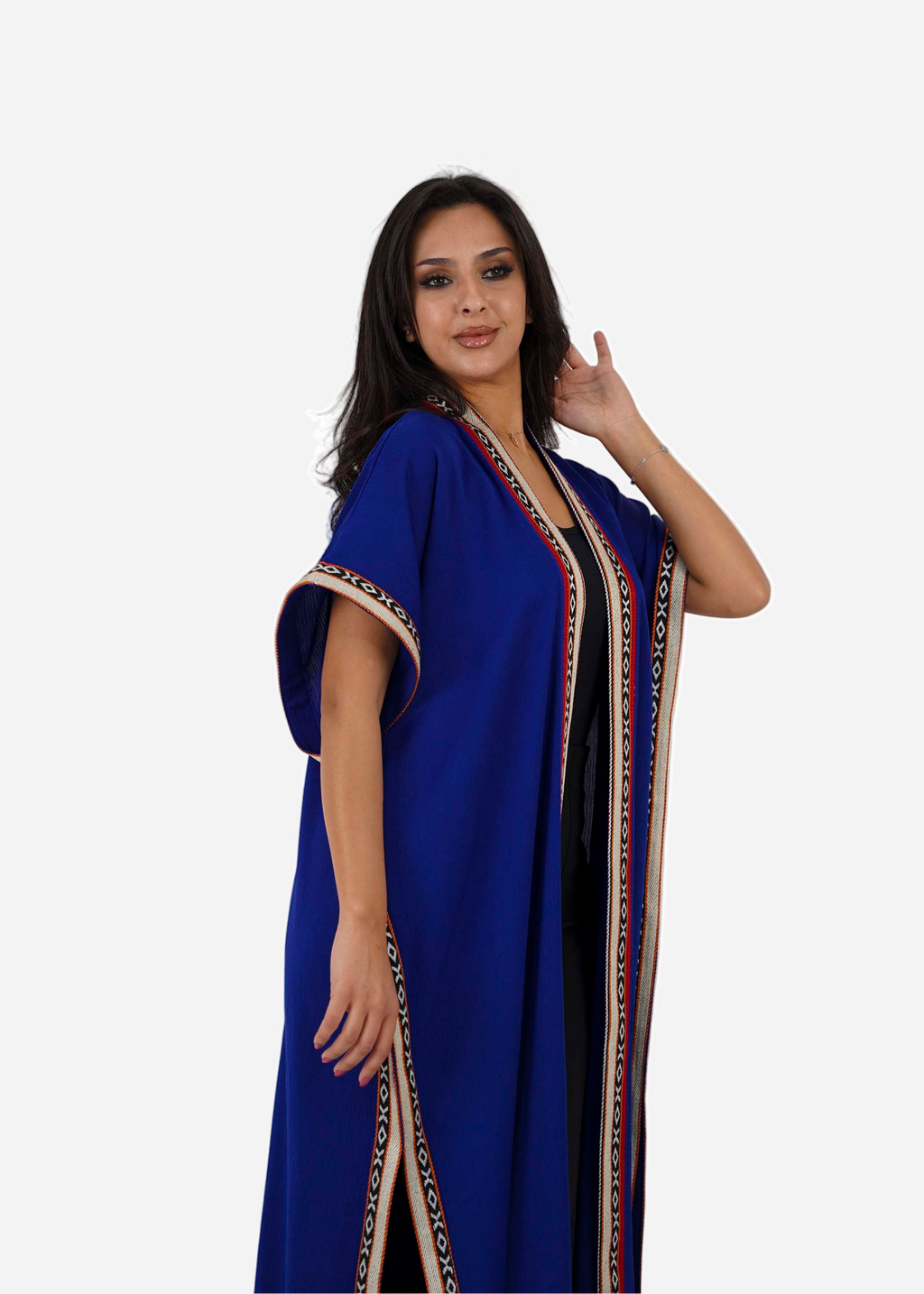 Lapis Blue Satin Abaya with Luxurious Embroidered Sadu