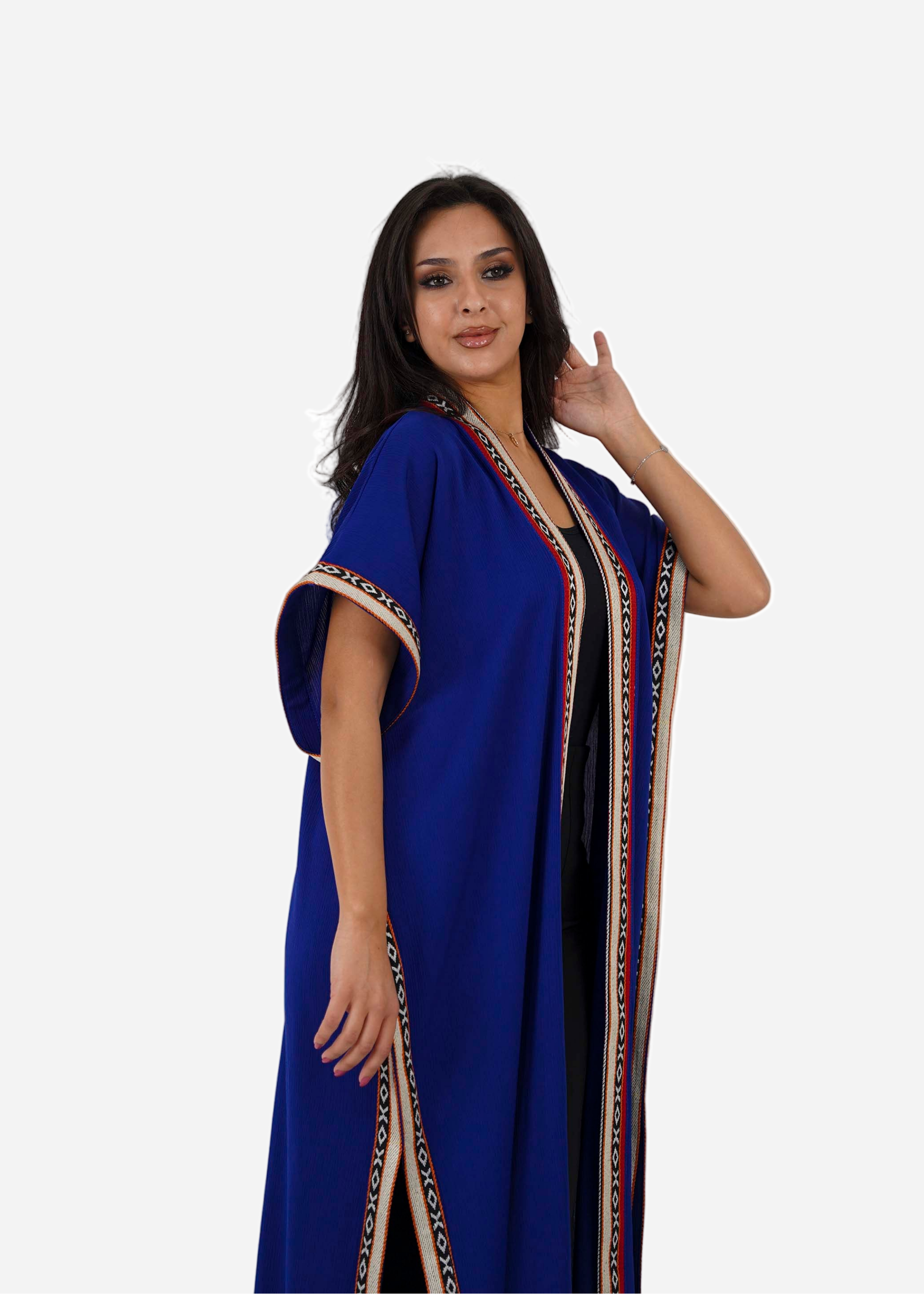 Lapis Blue Satin Abaya with Luxurious Embroidered Sadu