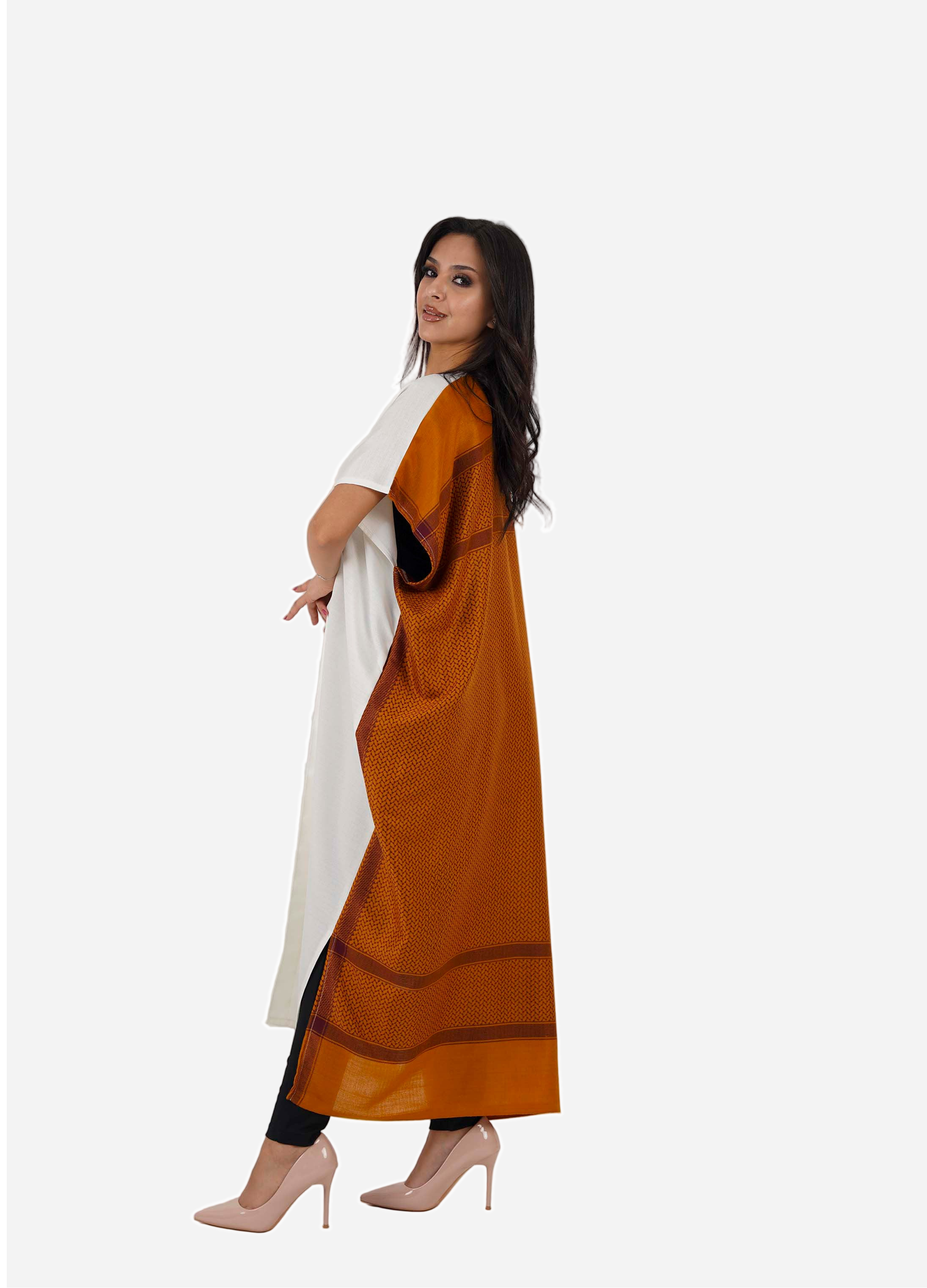 White Linen Abaya with Amber Back Shemagh