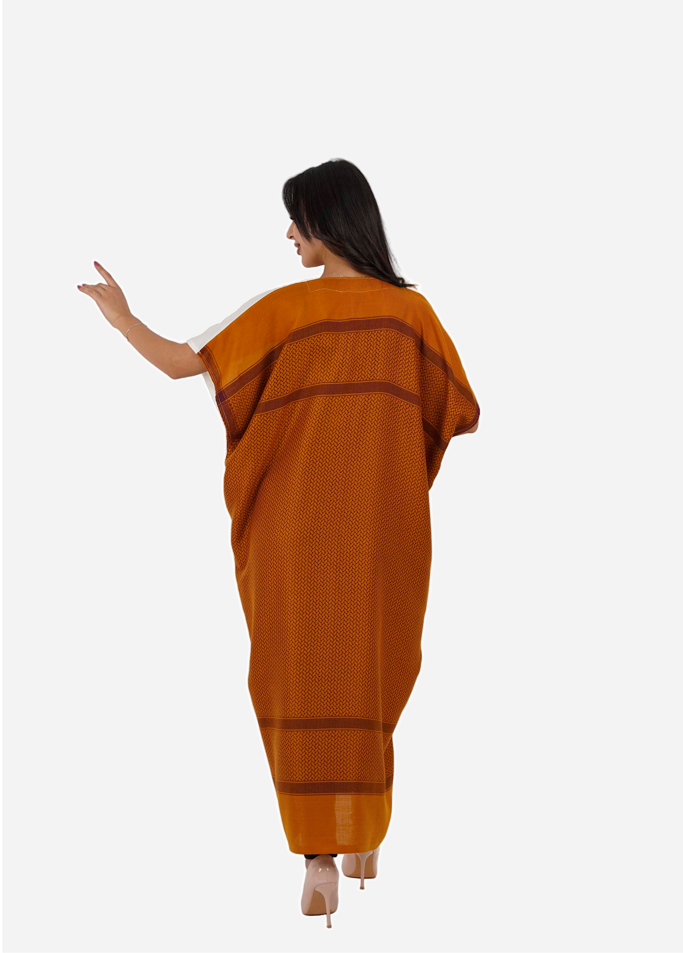 White Linen Abaya with Amber Back Shemagh