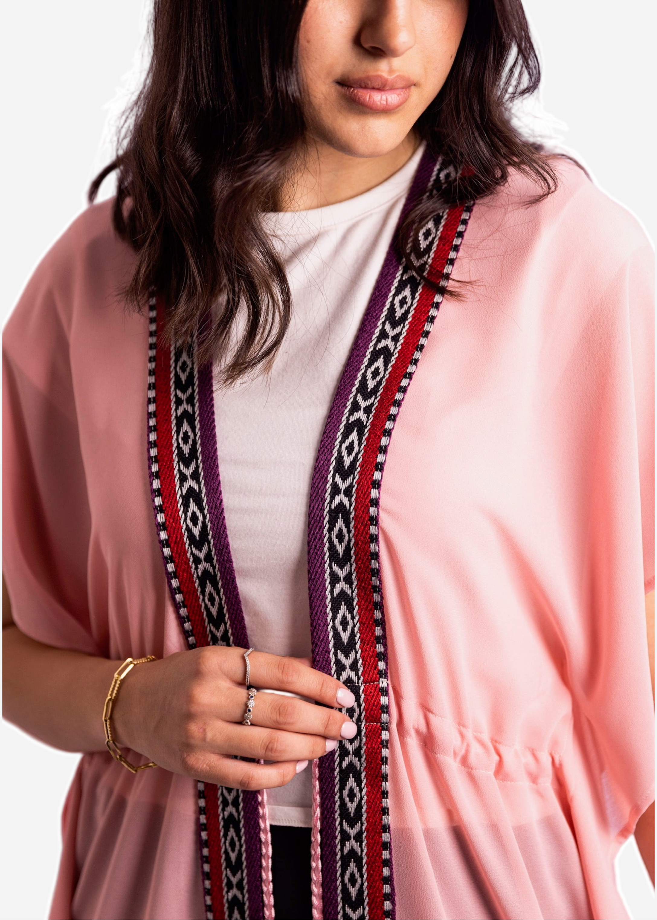 Pink Chiffon Long Cover-Up Sadu and Tassel Belt