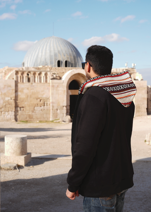 Black Zip-Up Hoodie with Bedouin Hood