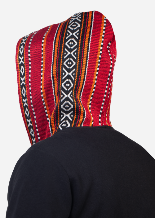 Black Zip-Up Hoodie with Bedouin Hood