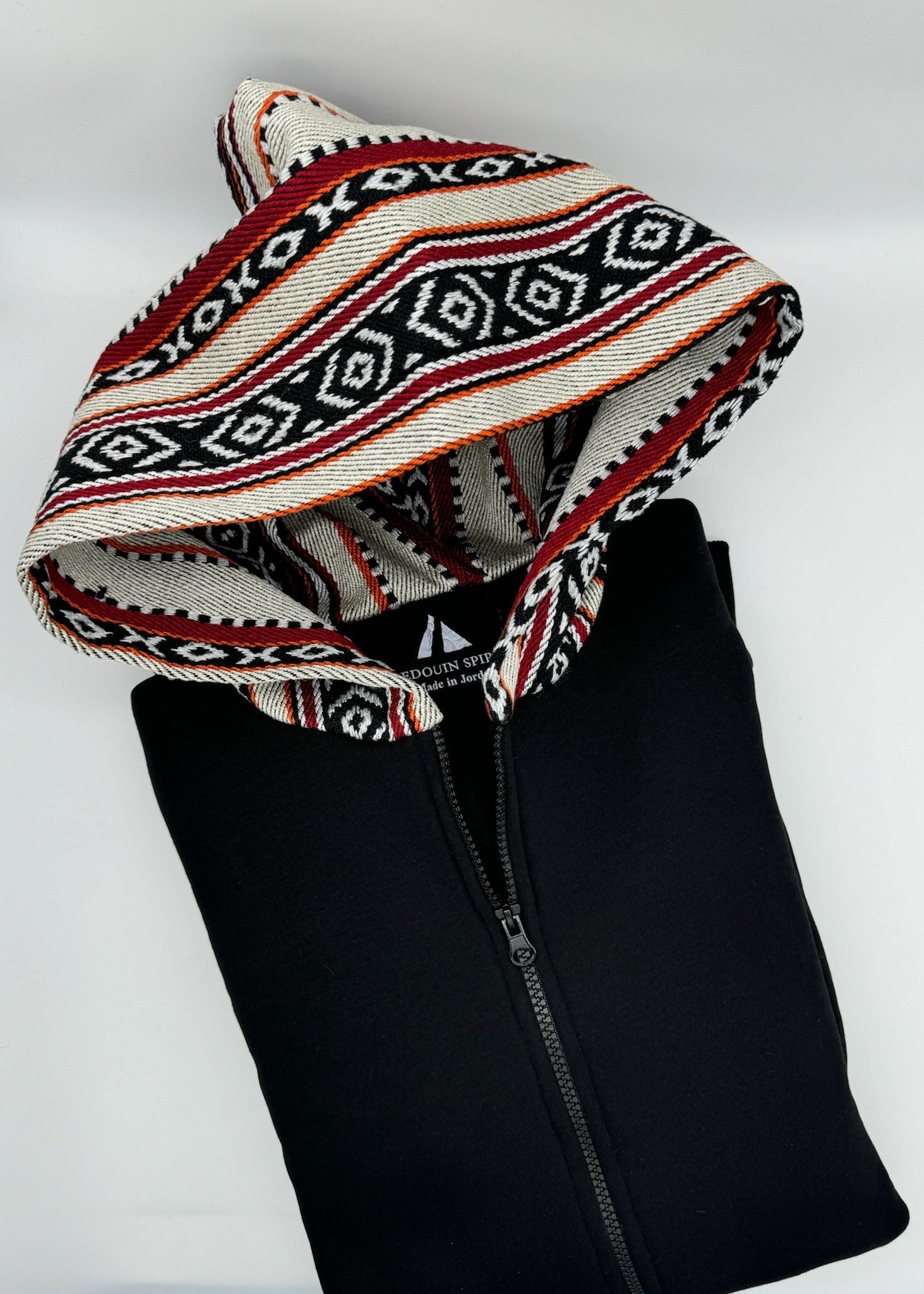 Black Zip-Up Hoodie with Bedouin Hood
