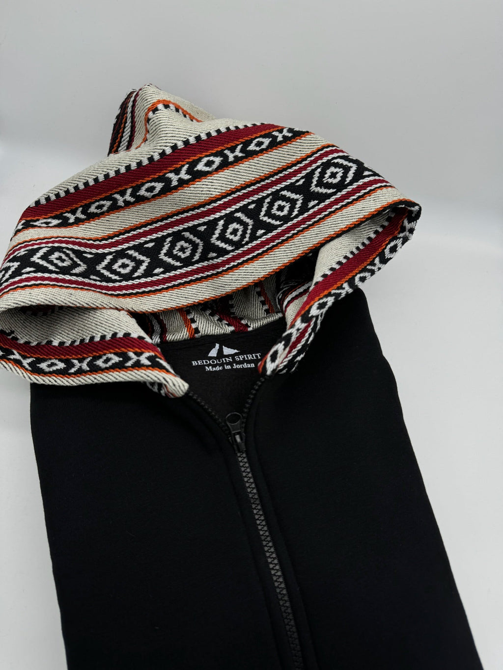 Black Zip-Up Hoodie with Bedouin Hood