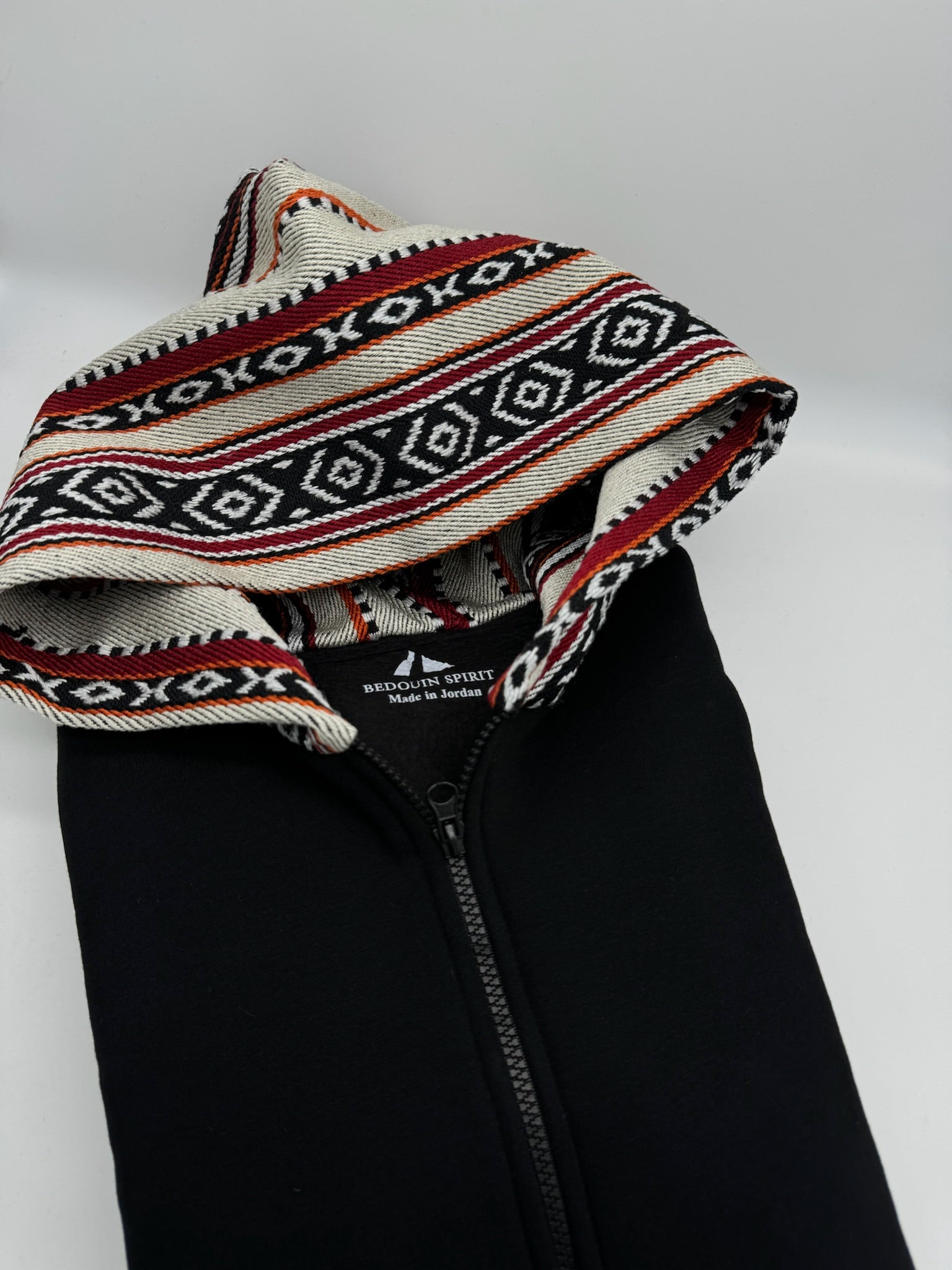 Black Zip-Up Hoodie with Bedouin Hood