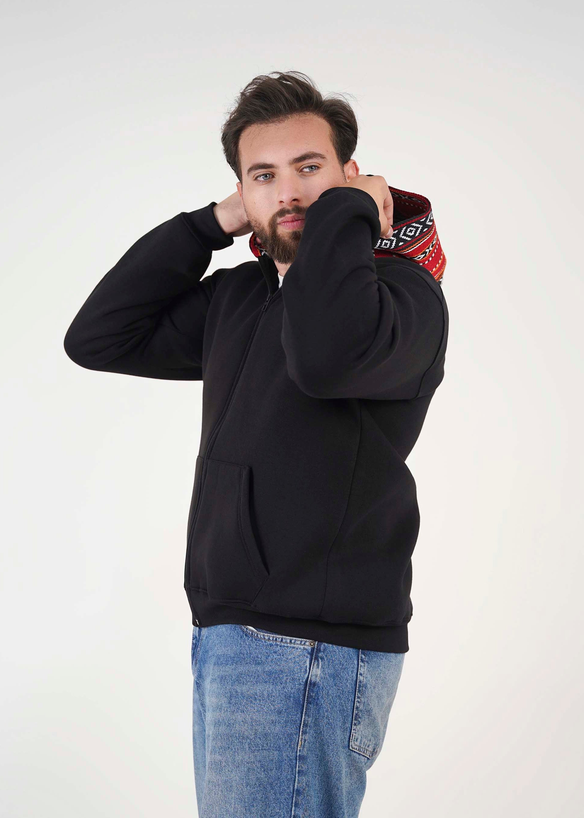 Sadu Hoodie Jacket - Black- Unisex