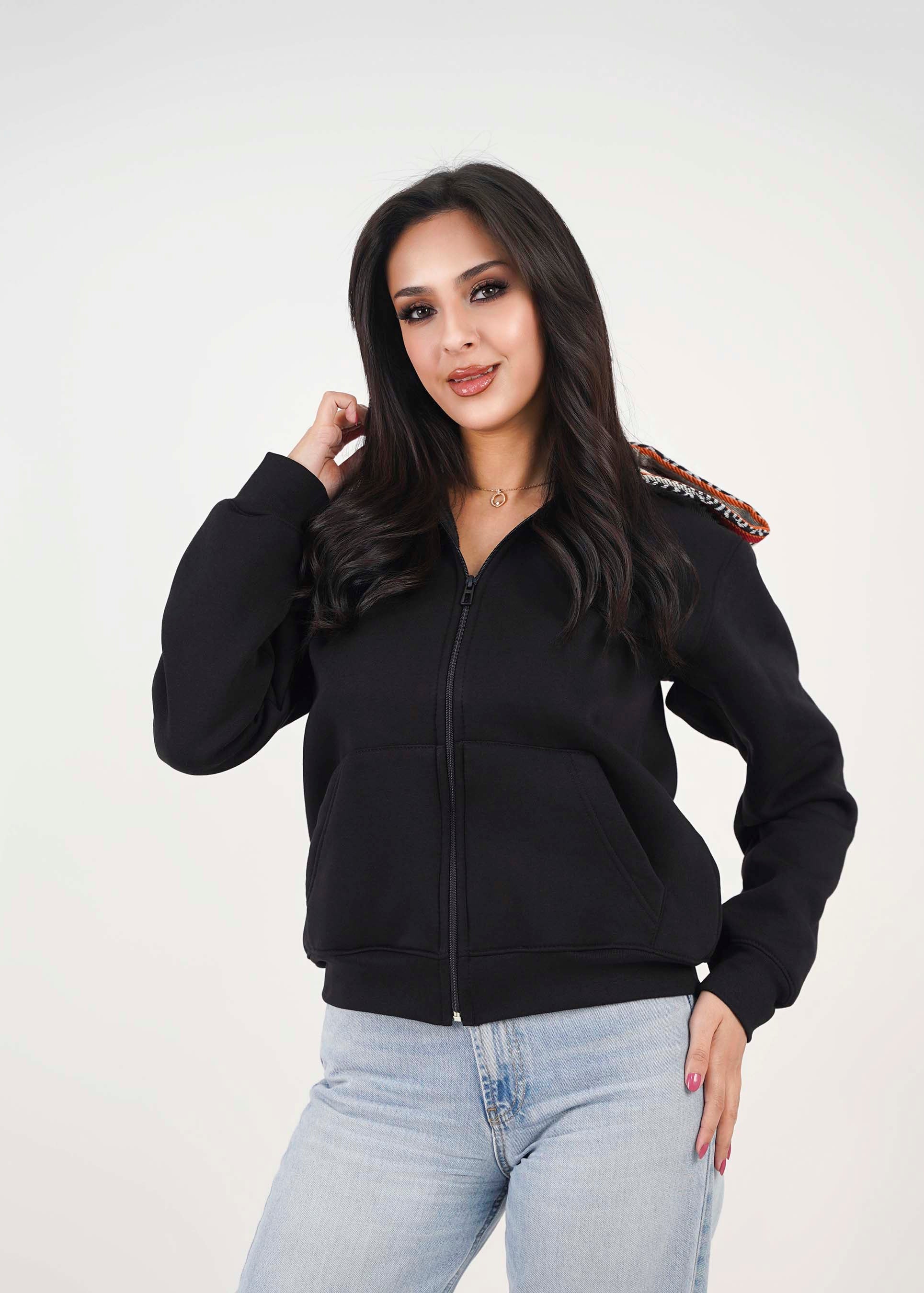 Sadu Hoodie Jacket - Black- Unisex