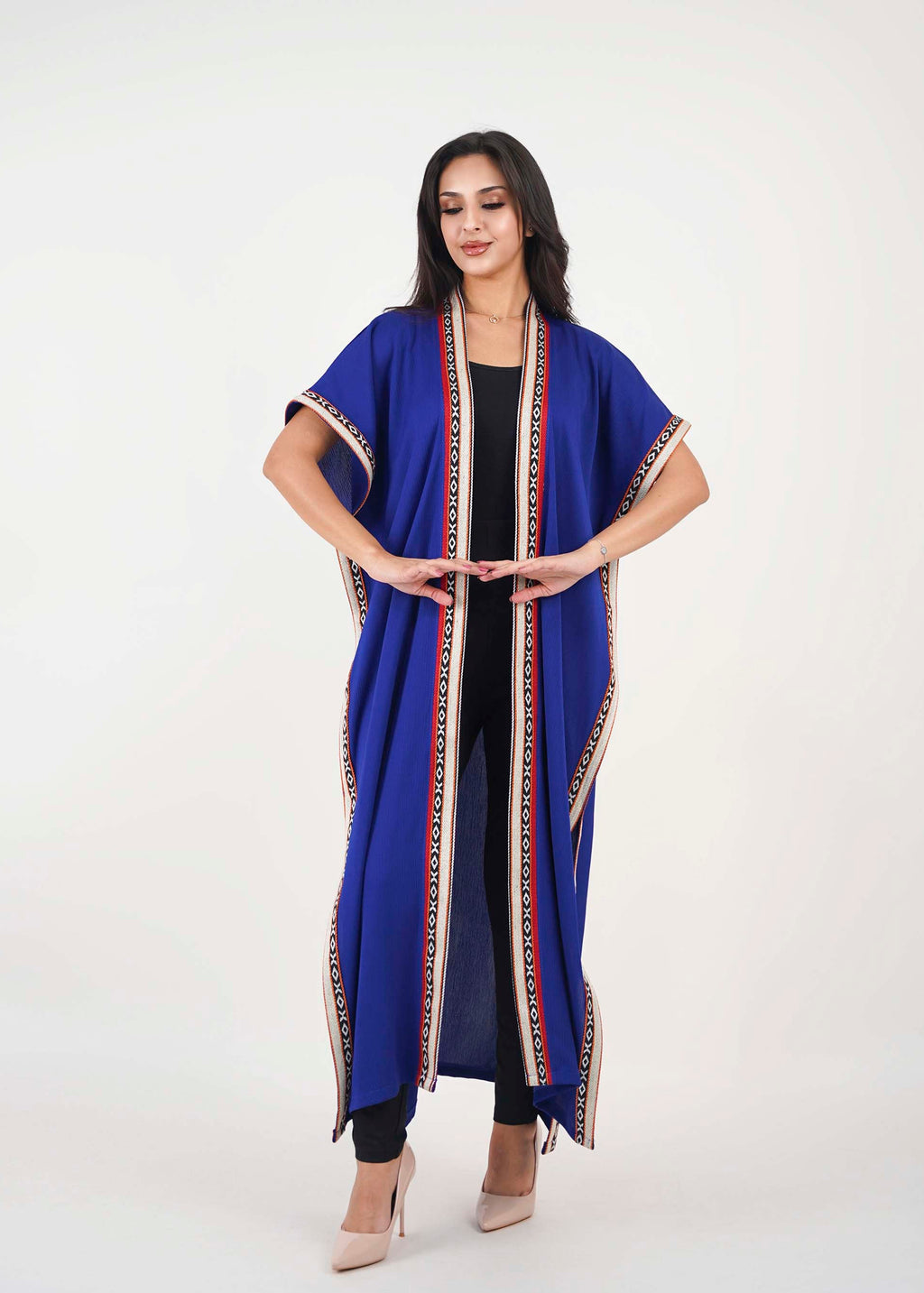 Blue Linen Abaya with  Sadu Embroidery