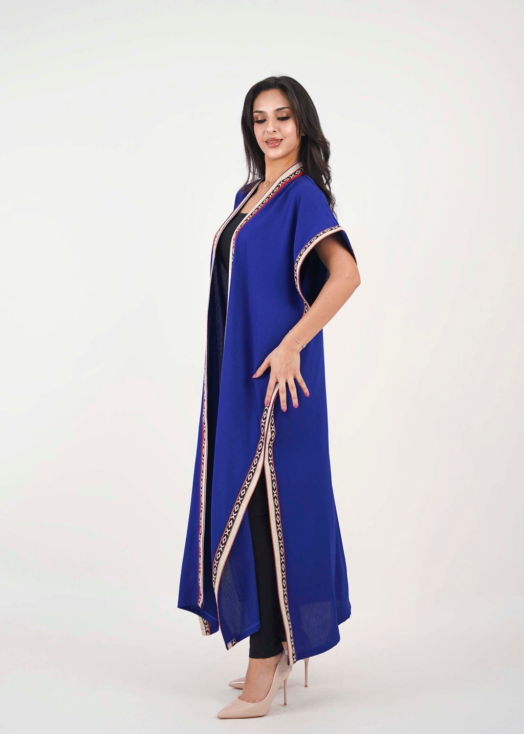 Blue Linen Abaya with  Sadu Embroidery