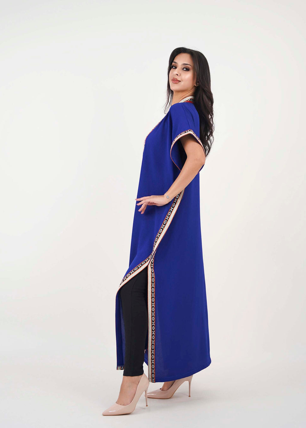 Blue Linen Abaya with  Sadu Embroidery