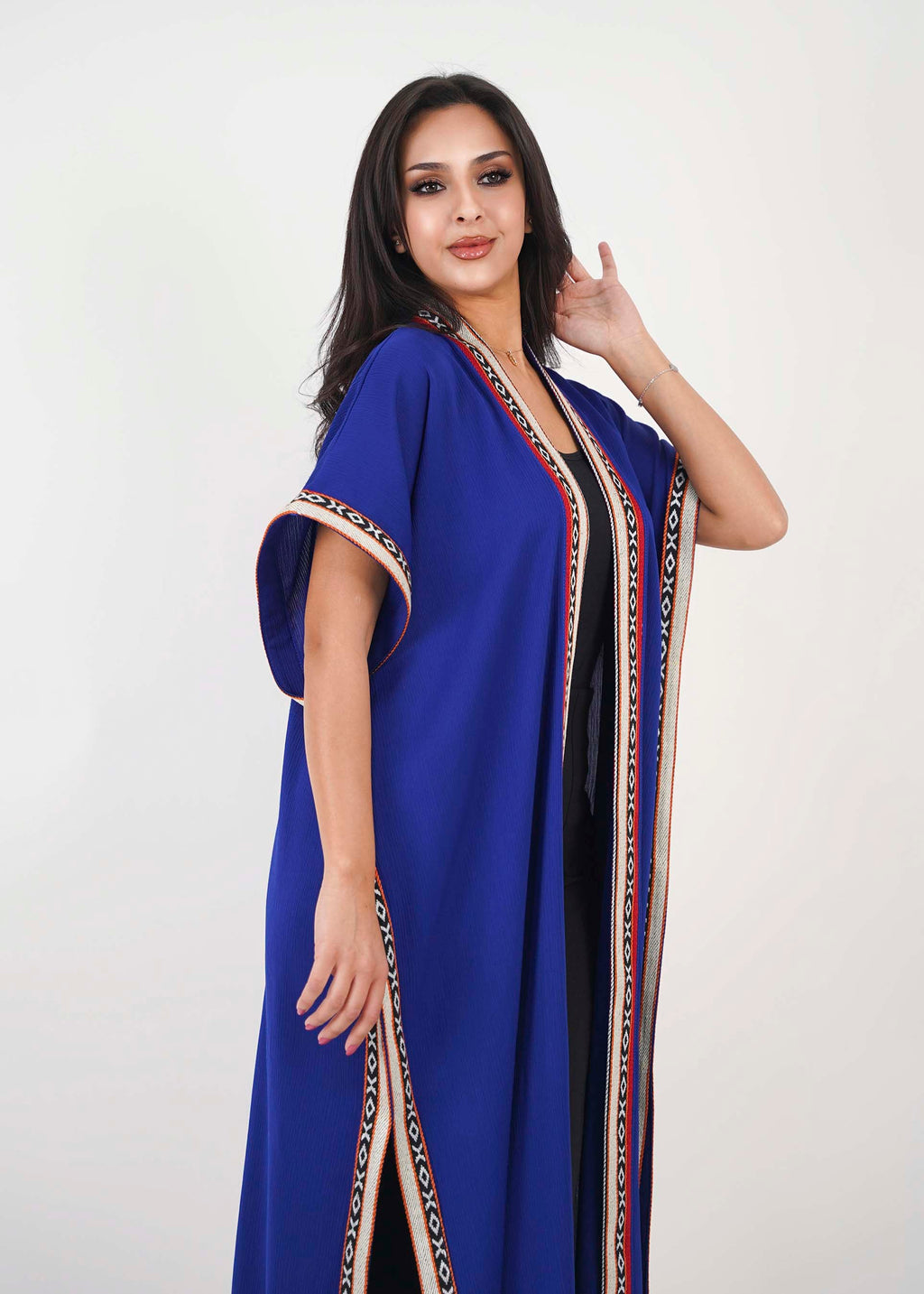Blue Linen Abaya with  Sadu Embroidery