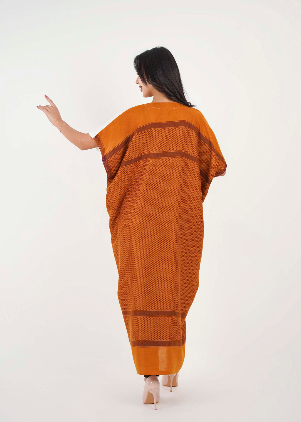 White Linen Abaya with Amber Back Shemagh