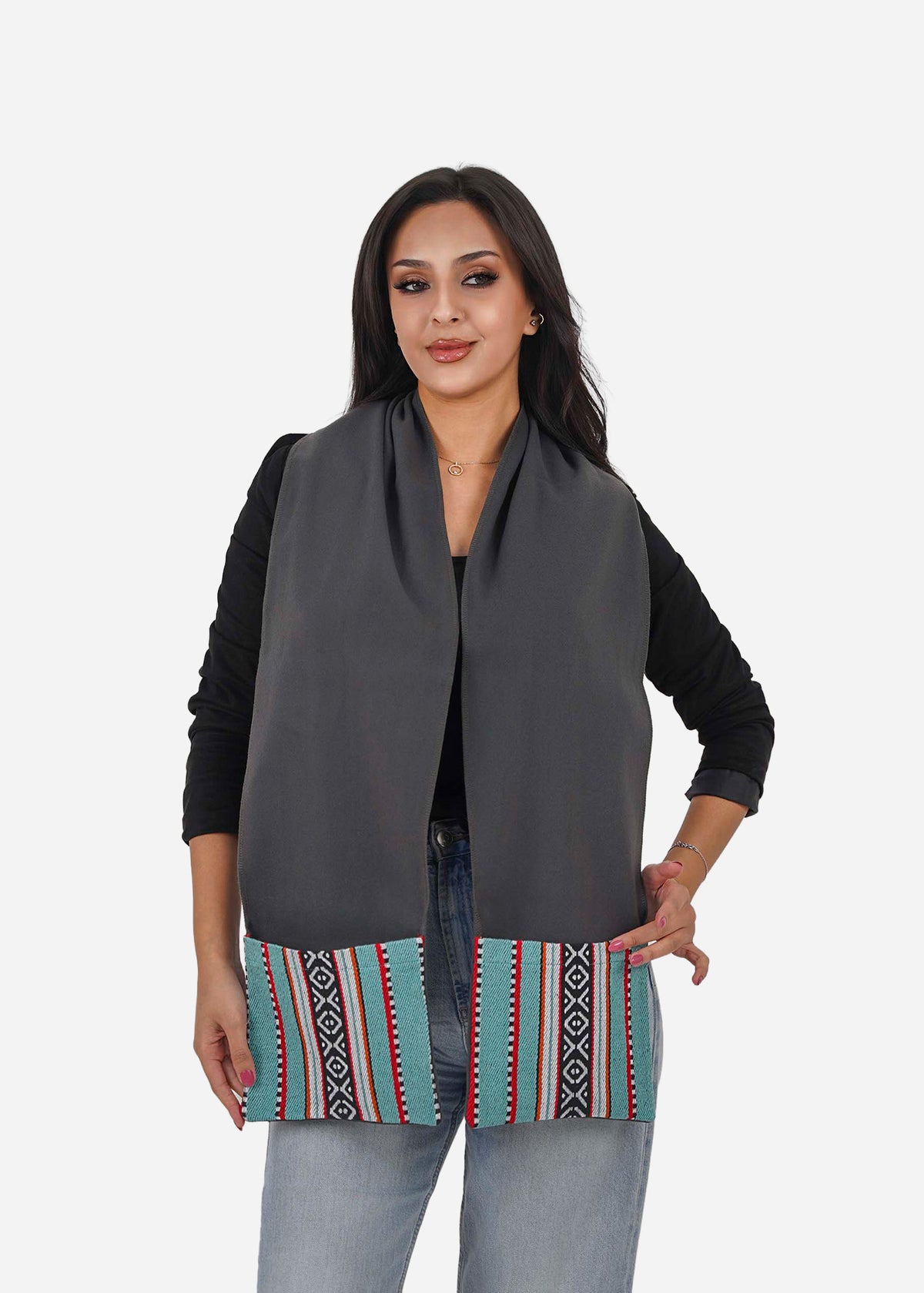 Gray Sadu Pocket Scarf