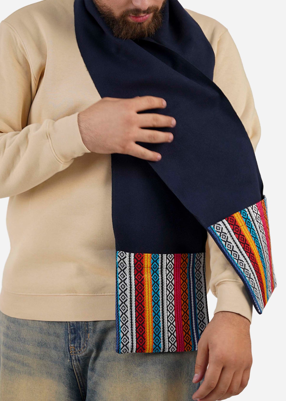 Navy Sadu Pocket Scarf