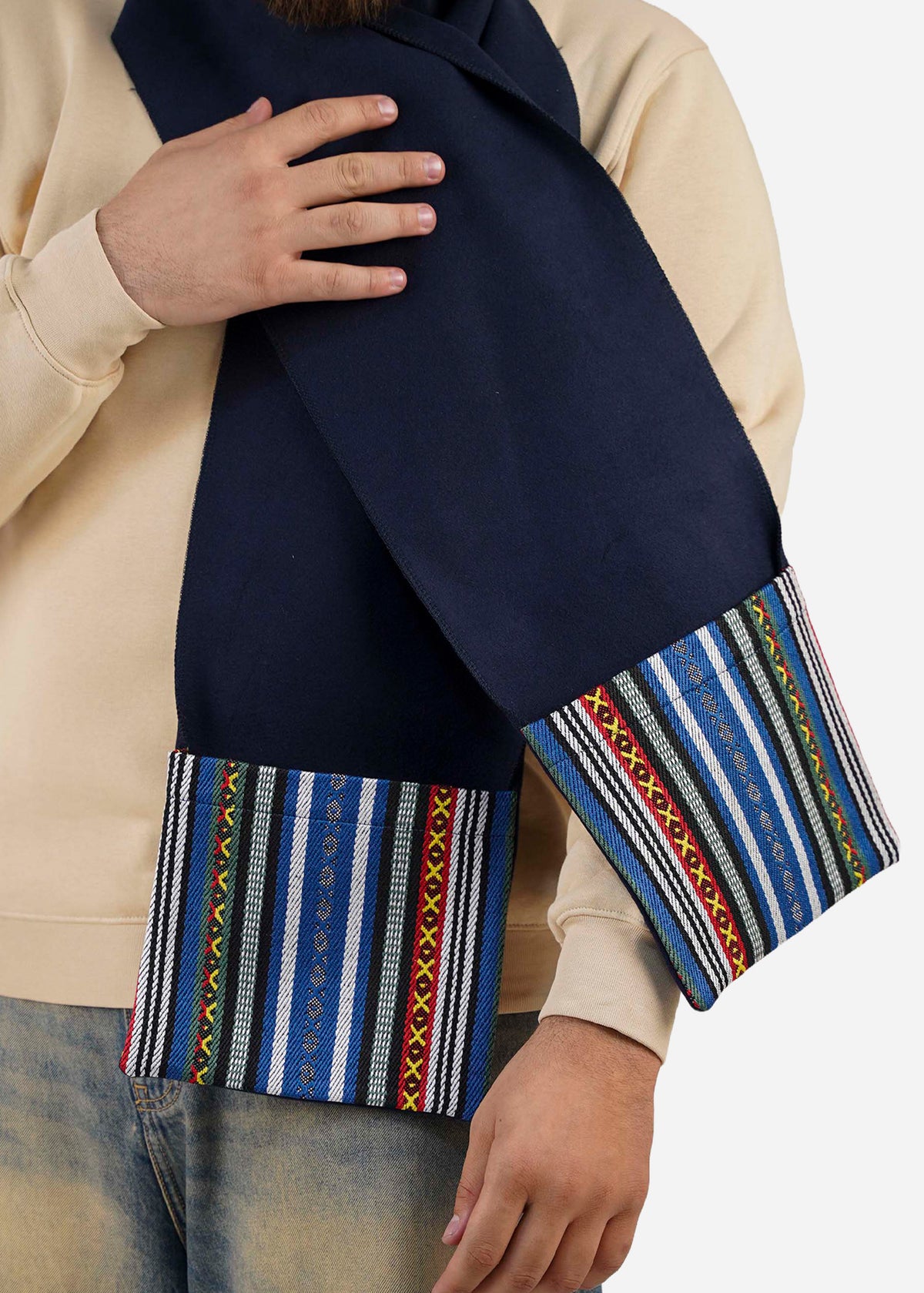 Navy Sadu Pocket Scarf