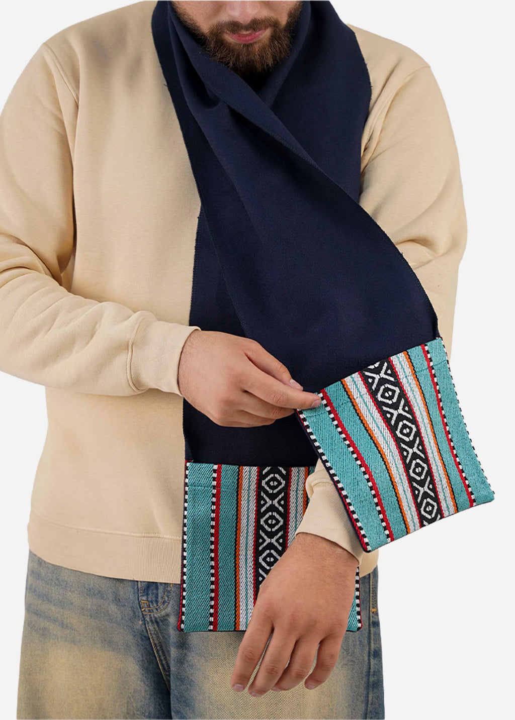 Navy Sadu Pocket Scarf