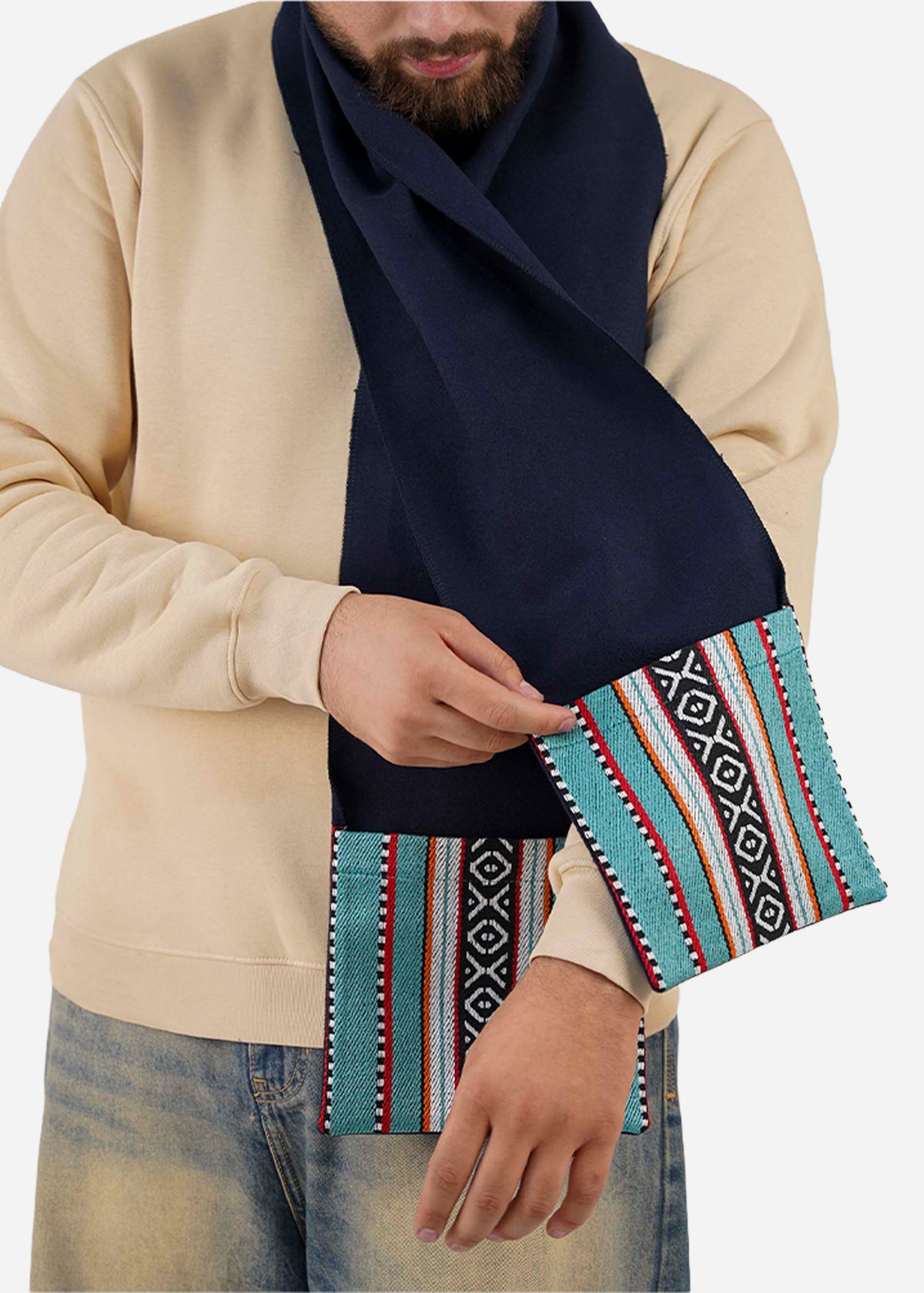 Navy Sadu Pocket Scarf