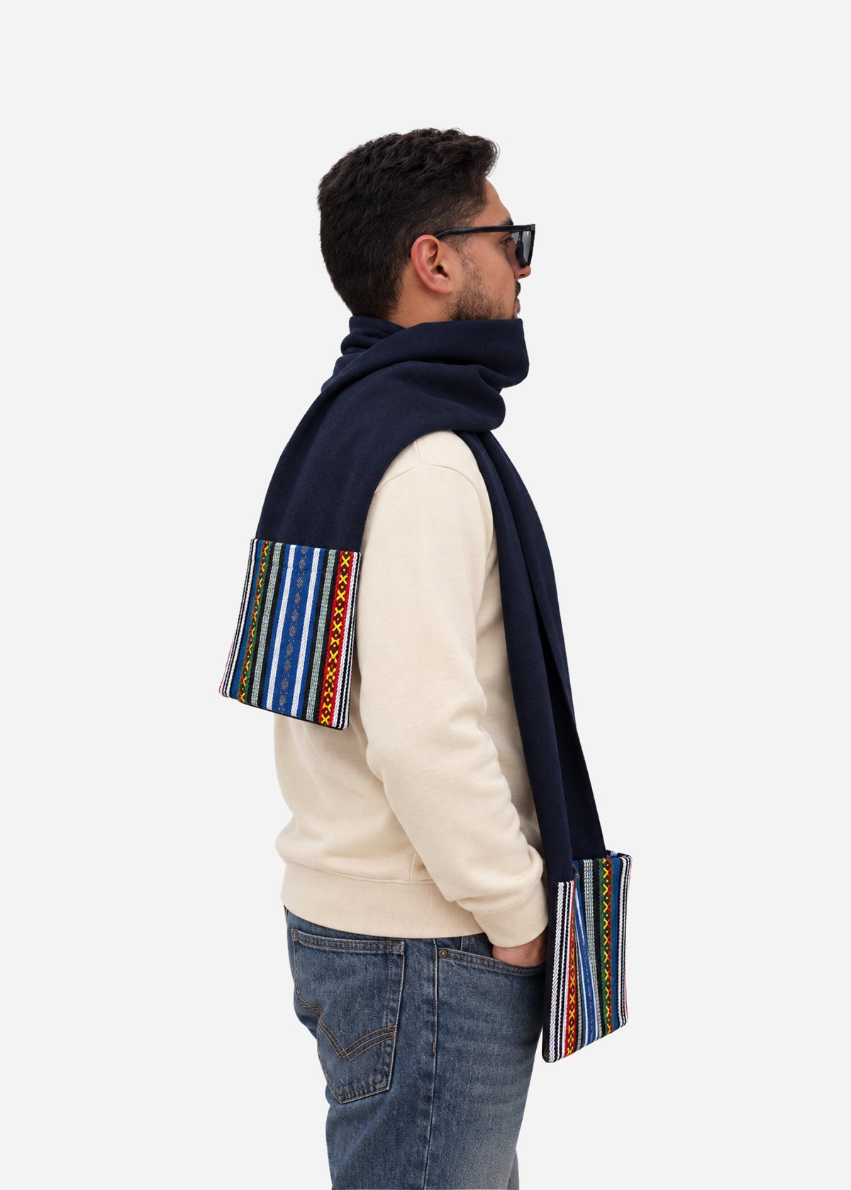 Navy Sadu Pocket Scarf
