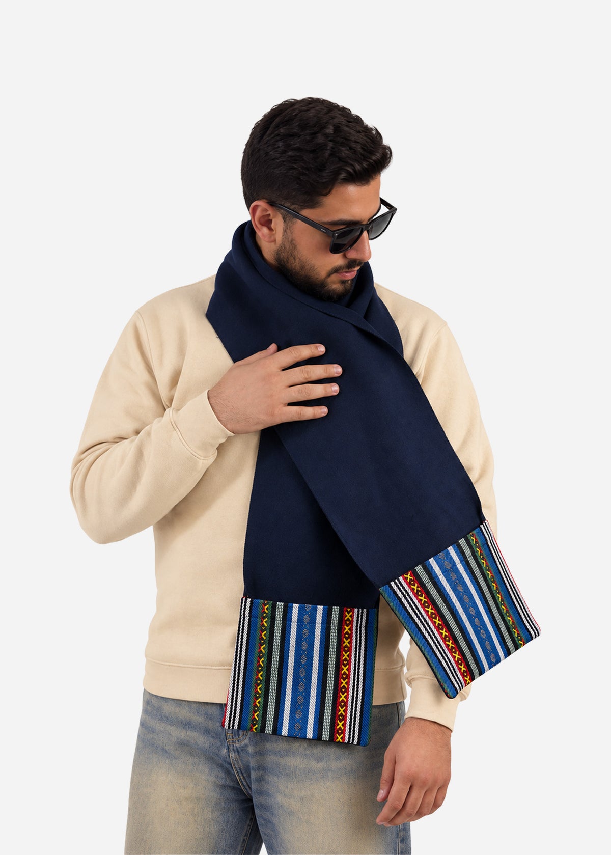 Navy Sadu Pocket Scarf
