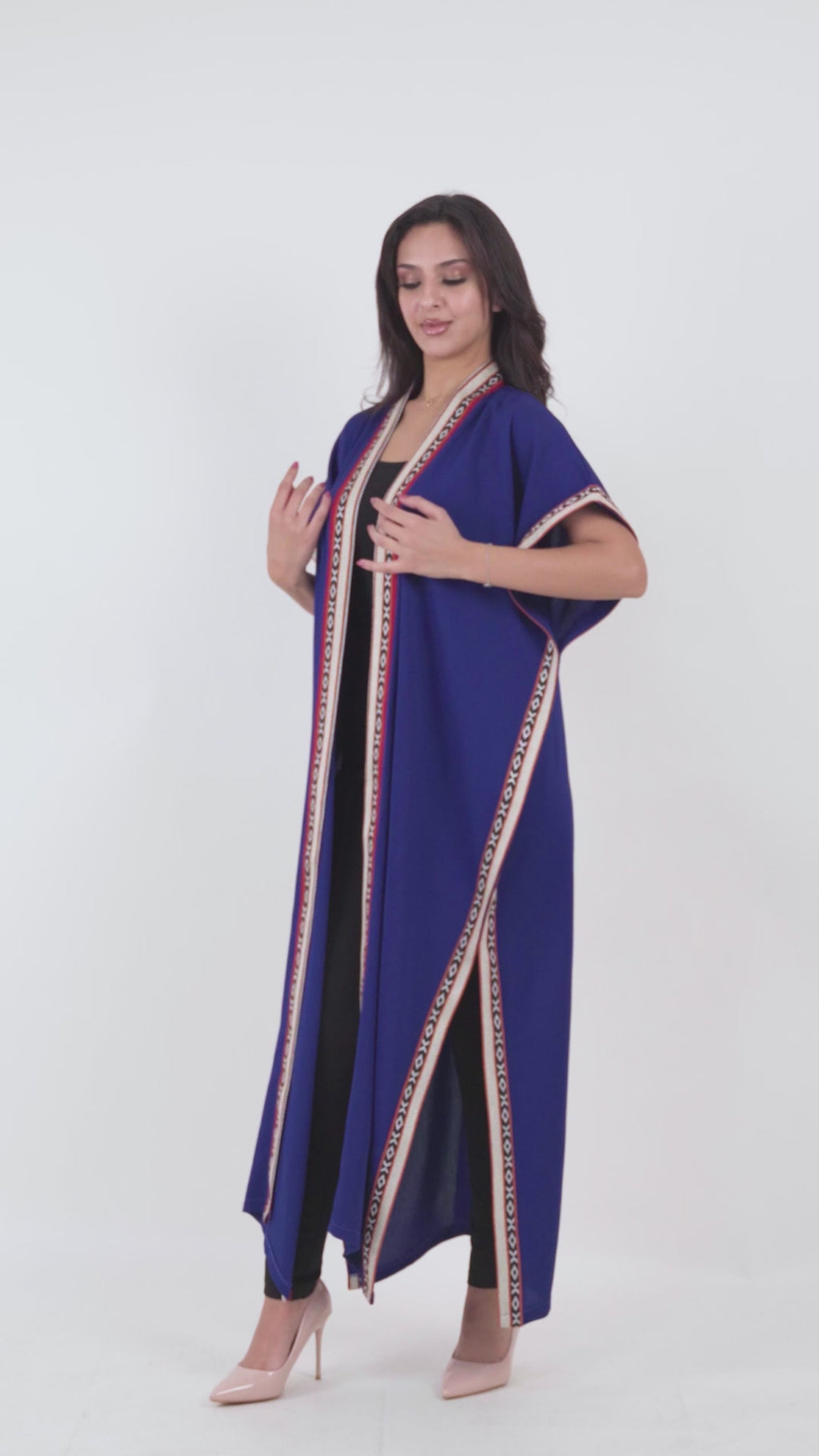 Burgundy Satin Abaya with Luxurious Embroidered Sadu