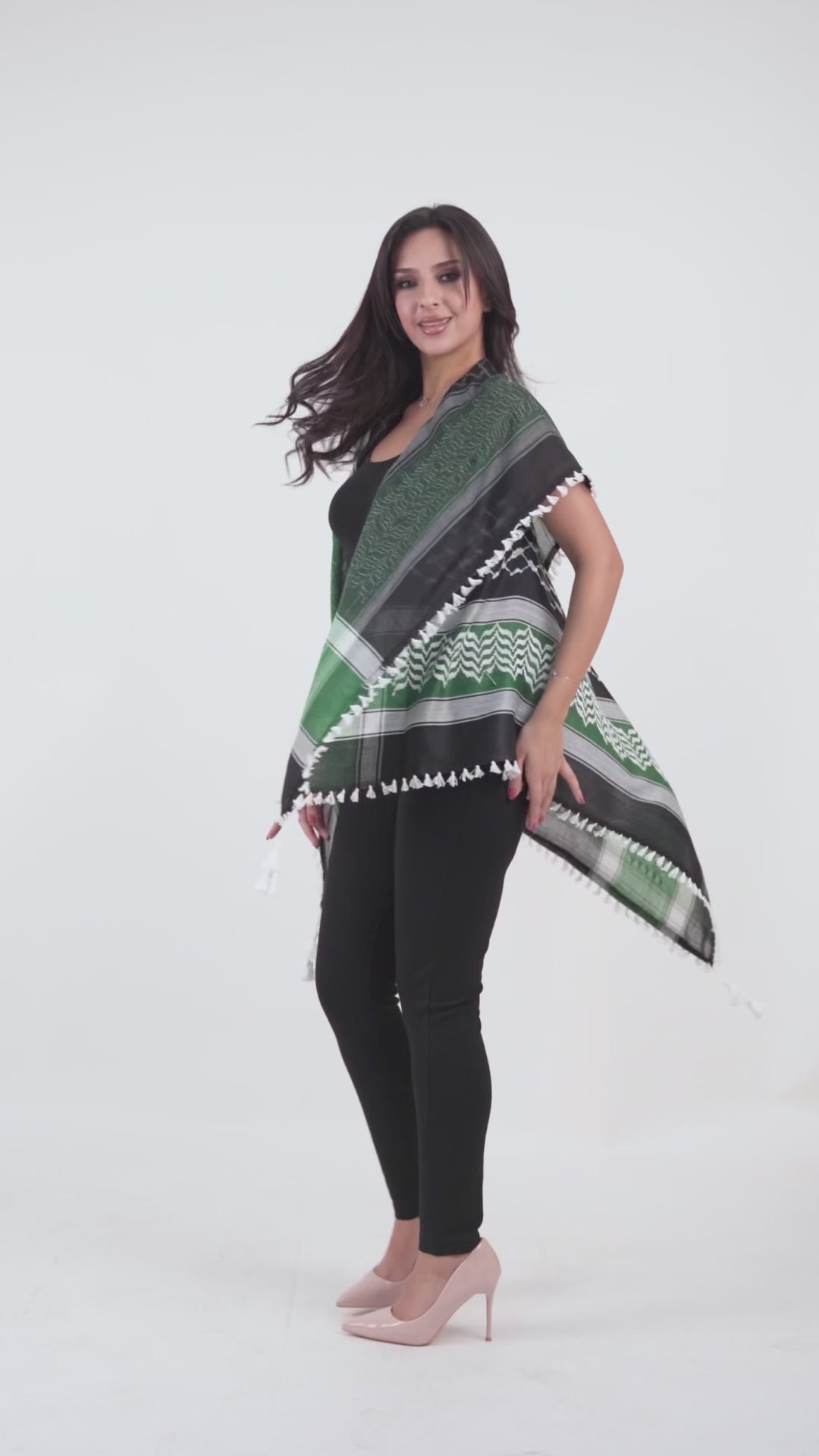 Vedio Black & Emerald Green Keffiyeh Vest with Tassel  Models previow product