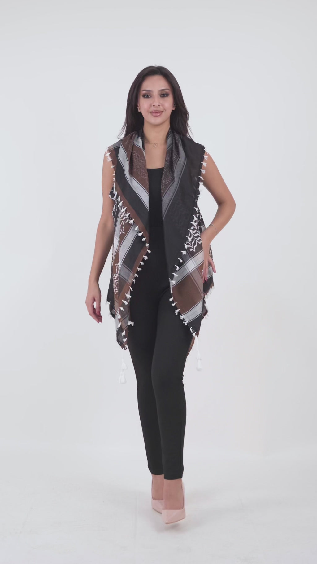 Brown & Black Keffiyeh Vest with Tassel