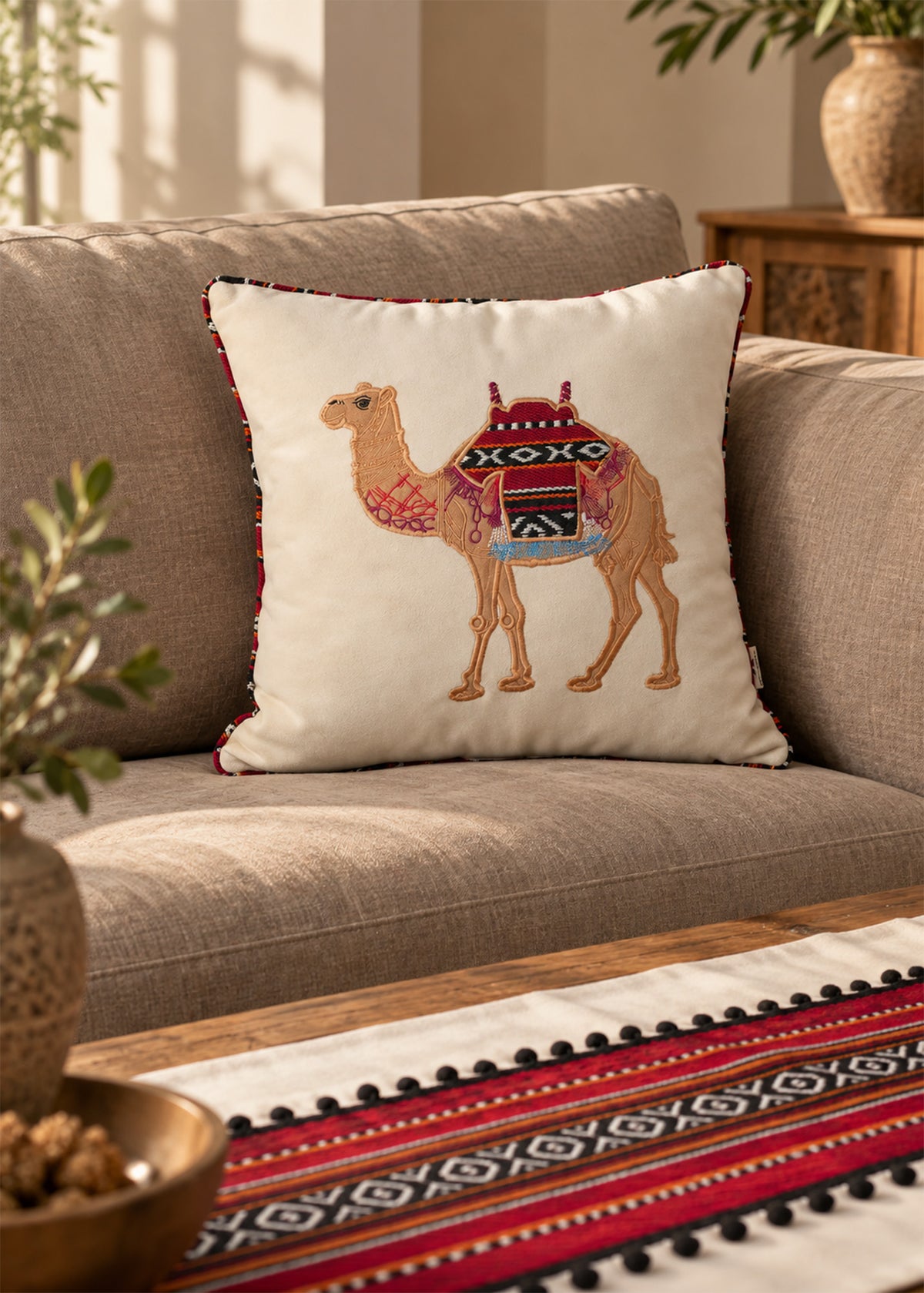 Embroidered Sadu Camel Cushion