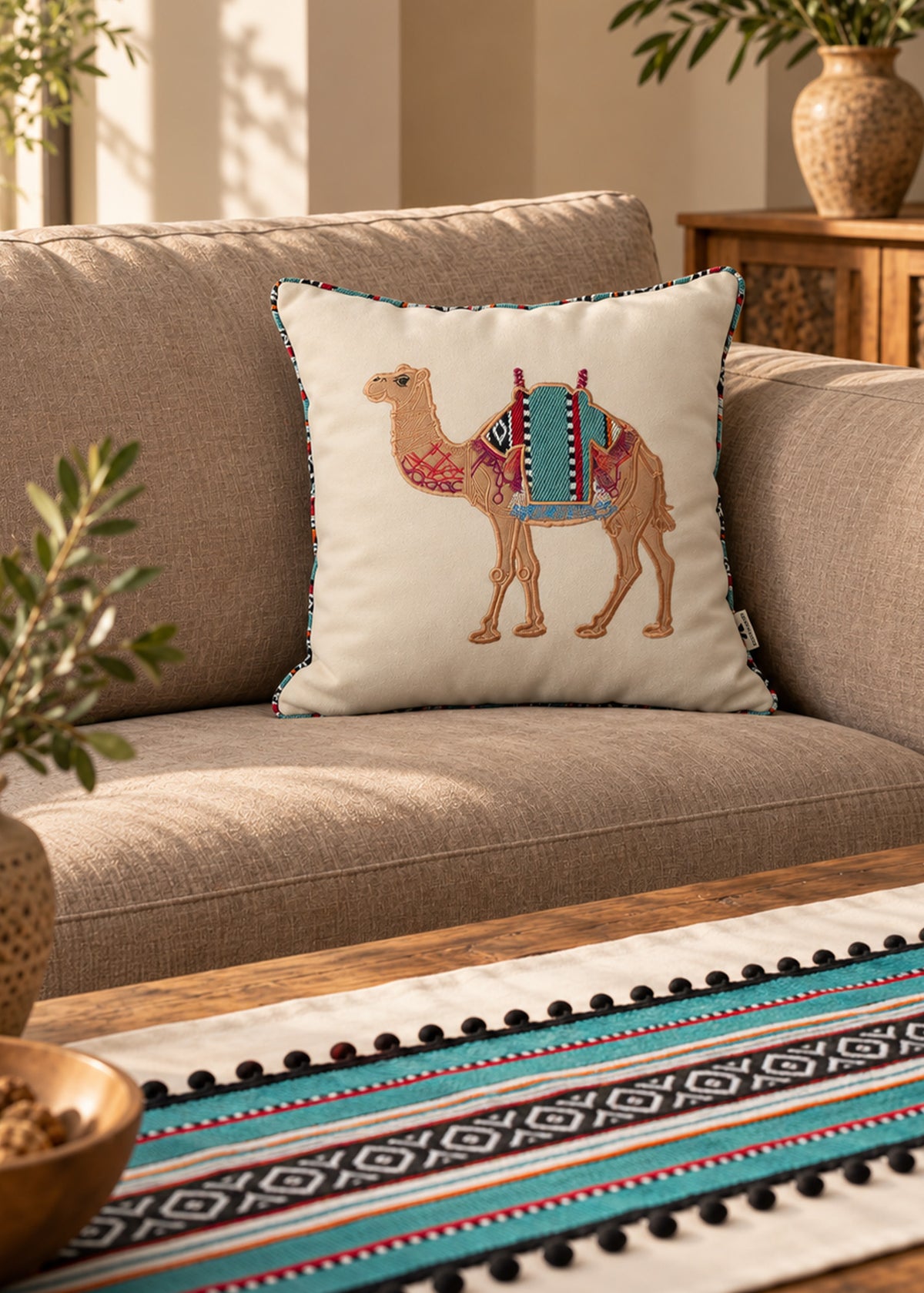 Embroidered Sadu Camel Cushion