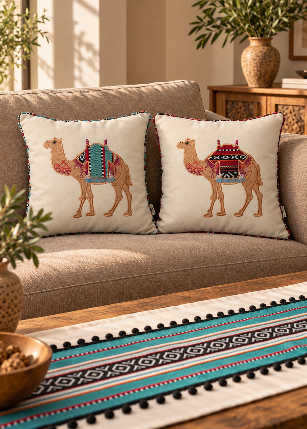 Embroidered Sadu Camel Cushion